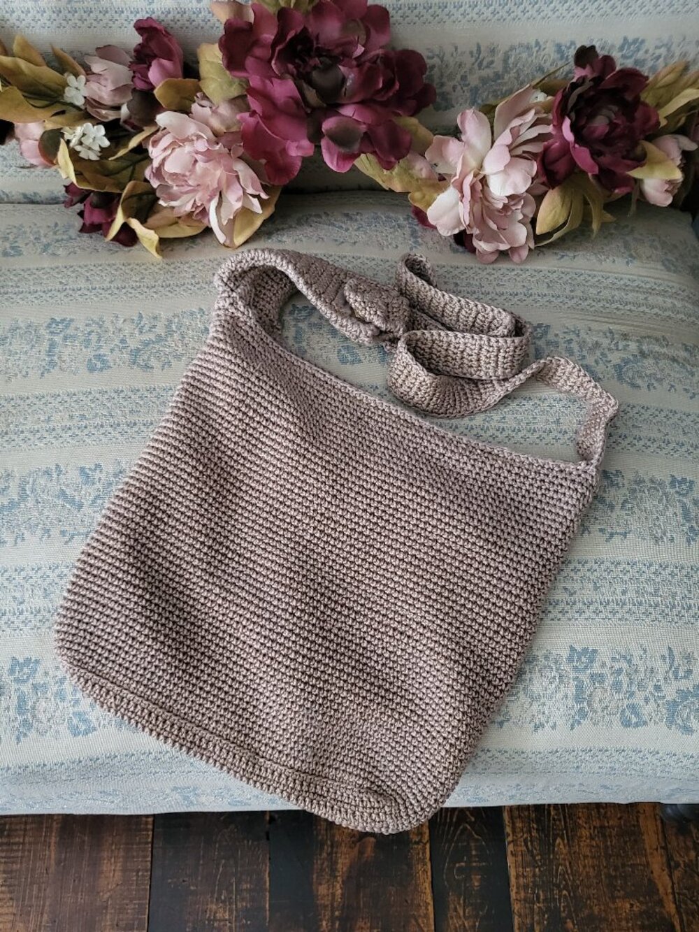 Vintage The Sak Crochet Crossbody Bag Old Taupe Rose Boho Y2K Purse